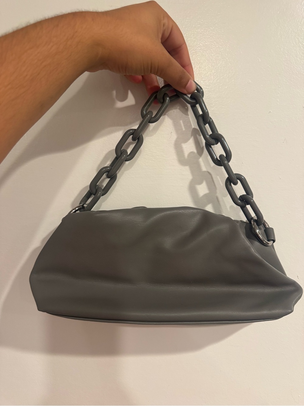Expressions NYC Gray Ruched Clutch Bag Chunky Chain Link Shoulder Purse 11”